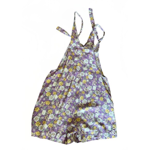 Disney Princess Linen Blend Overall Shorts Floral Woman’s Size Small Purple - Picture 2 of 10